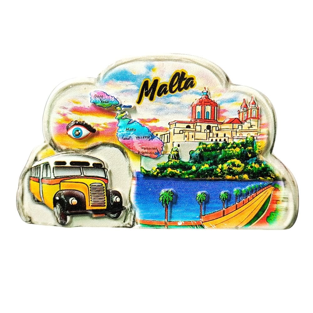 Lembrança decorativa de resina de Malta 3D com ímã de geladeira 8,5 x 5,3 cm