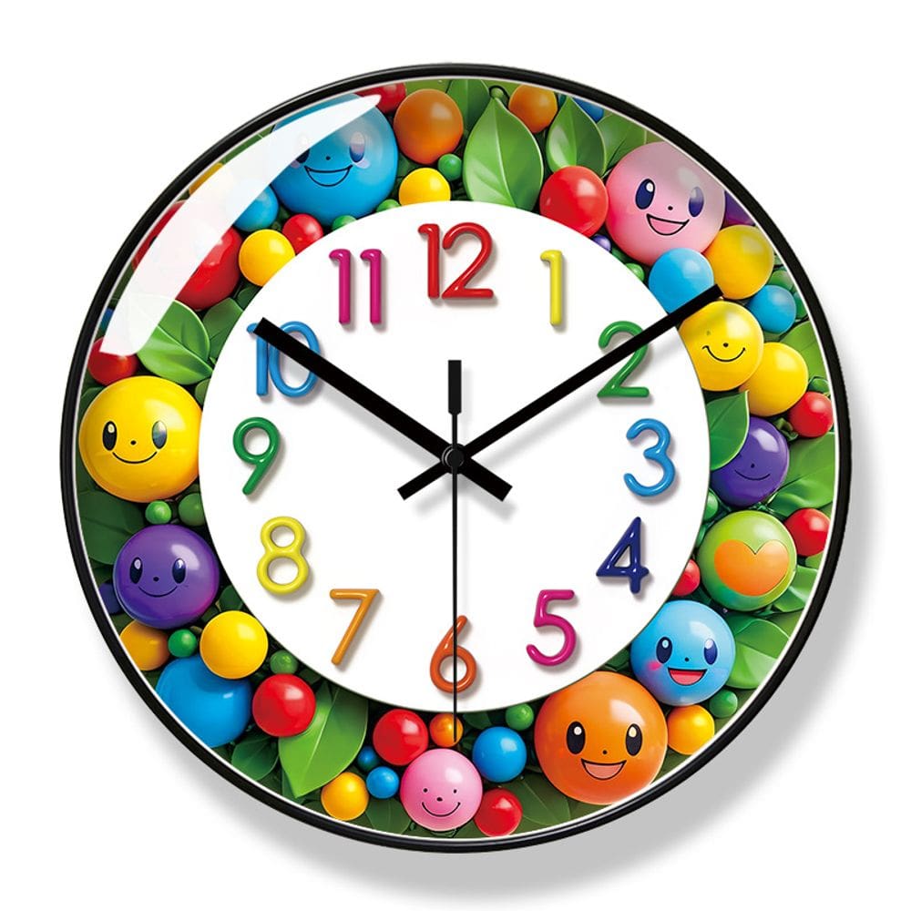 Relógio de parede colorido de desenho animado 30x30cm silencioso para quarto de crianças