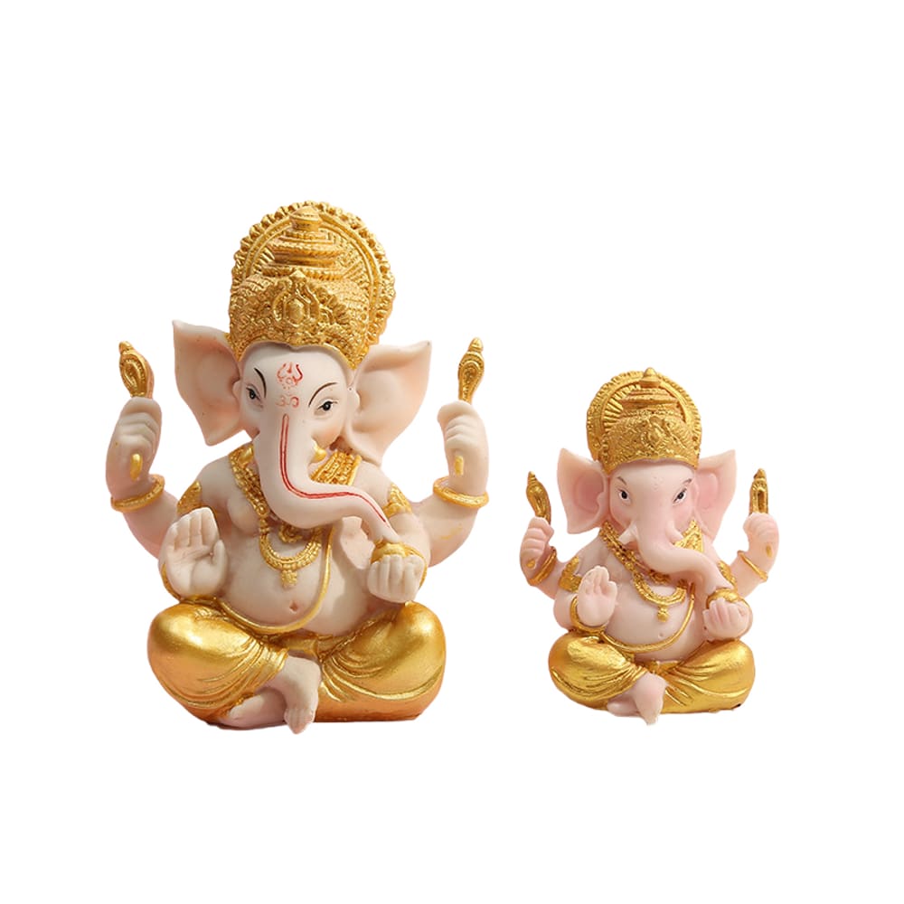Conjunto de estátuas de resina Ganesha Lord Ganesha and Baby 14cm 600g