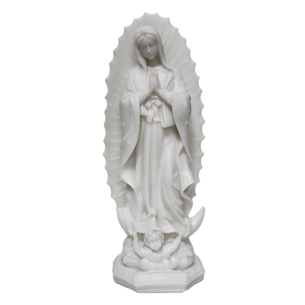Estátua de resina da Virgem Maria com acabamento em branco puro 19,5 cm de altura