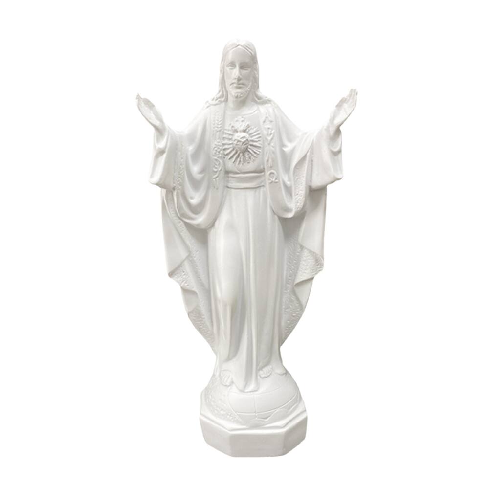 Estátua de resina branca Jesus Cristo Sagrado Coração 29,5 cm