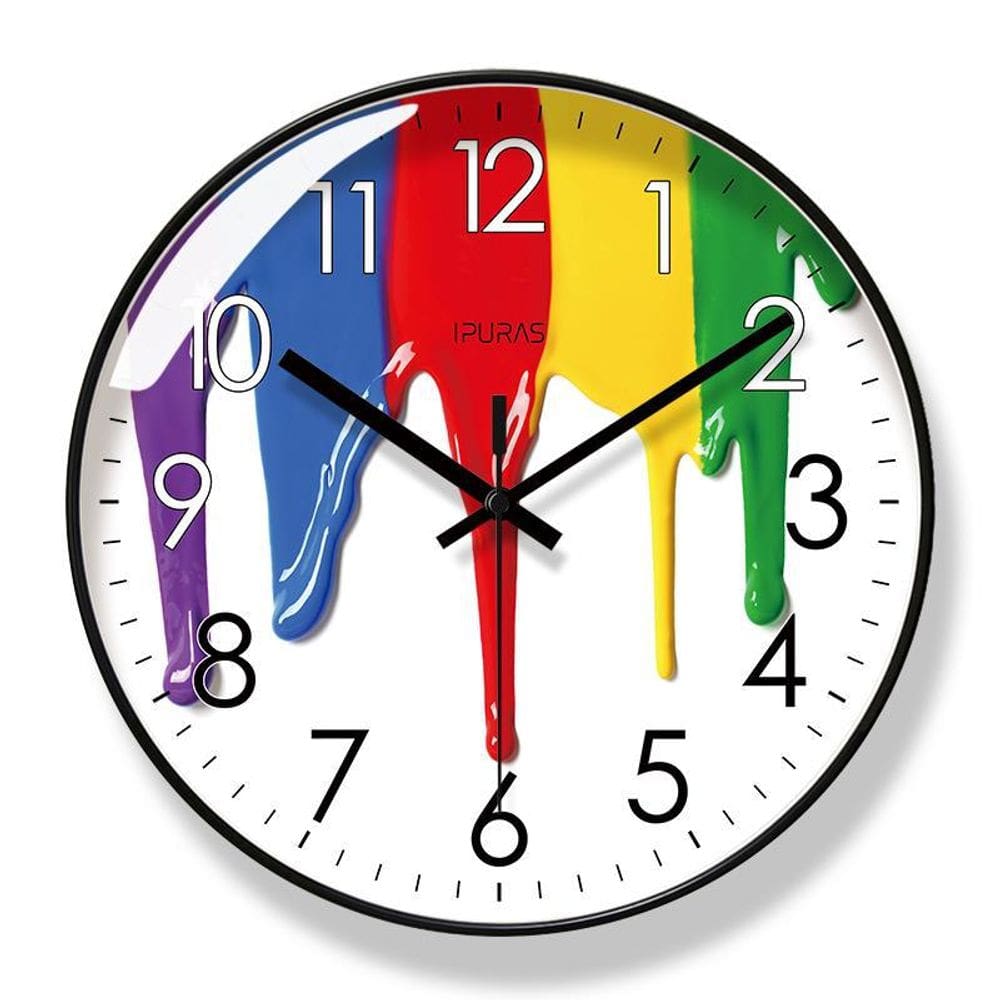 Relógio de parede colorido com tinta gotejante moderna de 30 cm, sem tique-taque