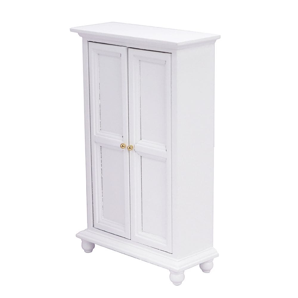 Armário Dollhouse em miniatura de madeira branca em escala 1:12