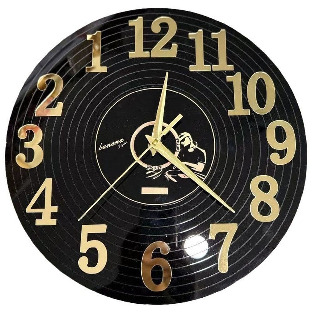 Relógio de parede, disco de vinil, 12, estilo retrô, com números dourados, 30 cm