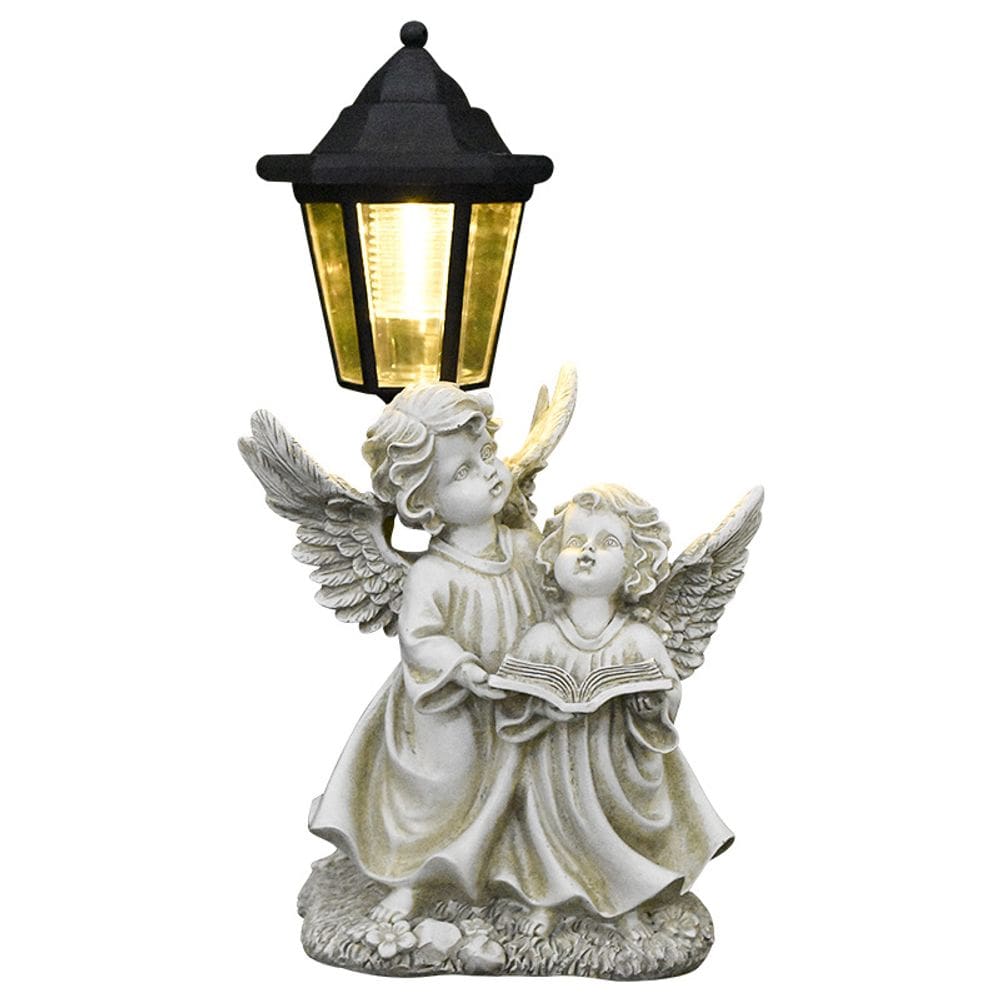 Estatuetas de resina com estátuas de anjo solar e dois anjos de 33,5 cm com luz