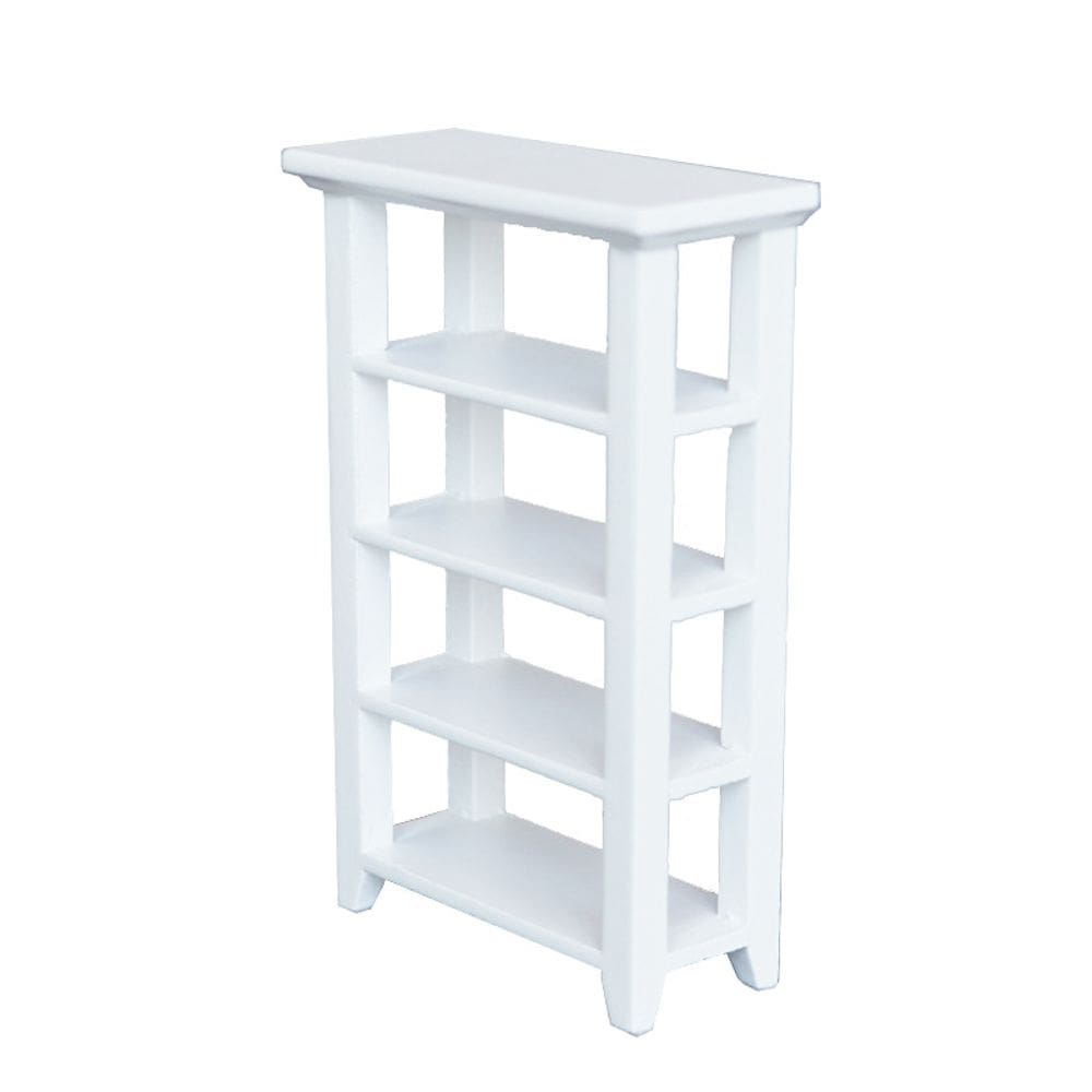 Móveis Dollhouse, estante de 4 camadas, madeira branca, escala 1/12