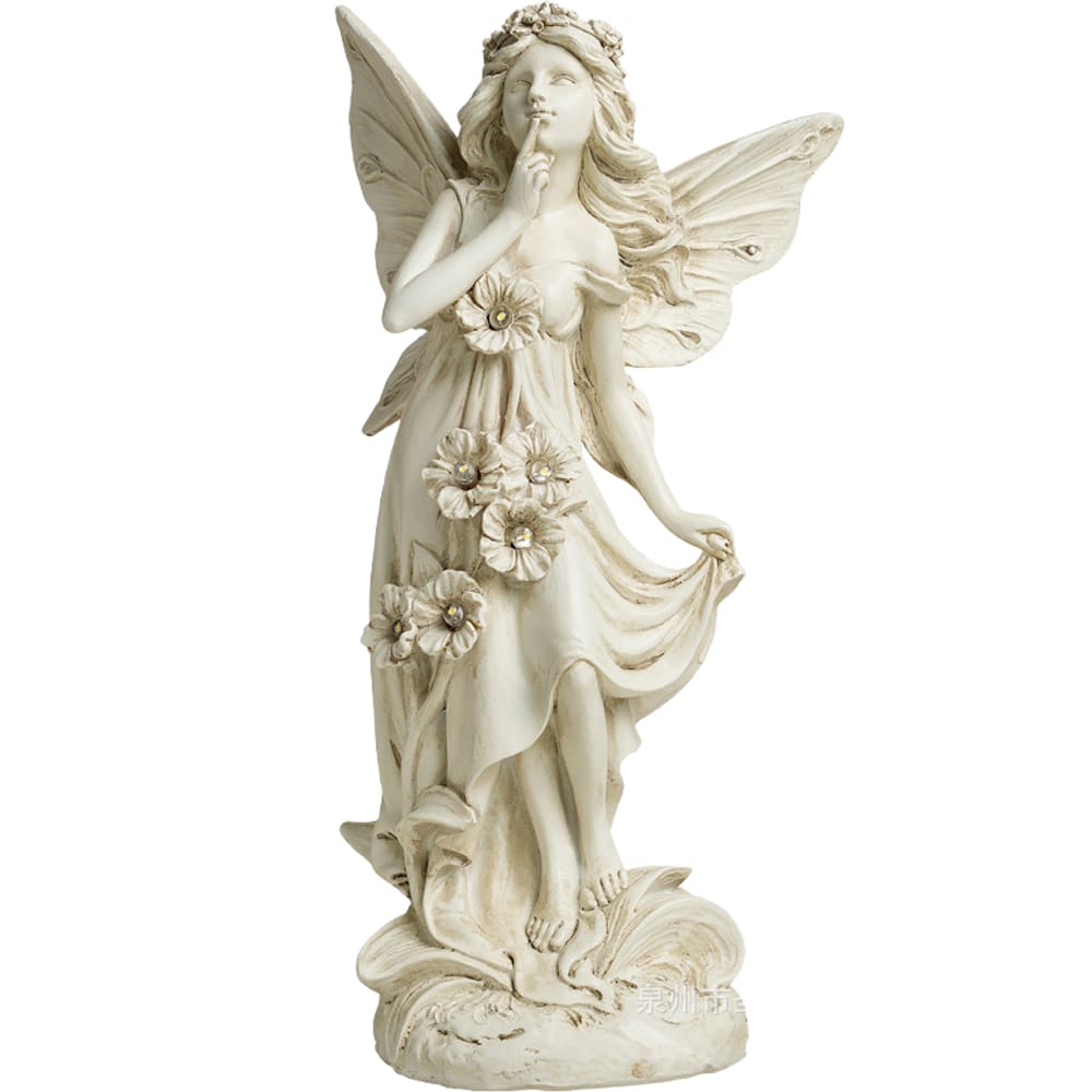 Estátua vintage Fairy Angel de 26,5 cm de resina com luz LED