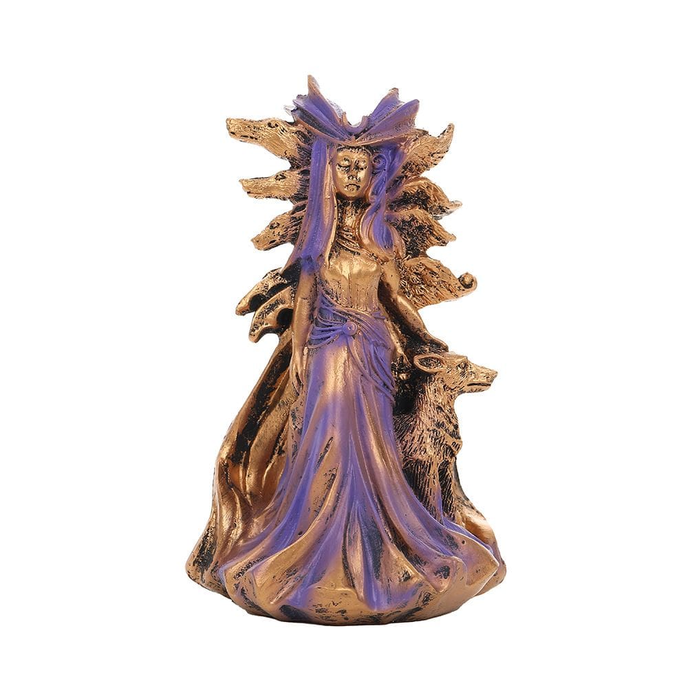 Estátua da deusa grega Hecate com cão de caça de 9,3 cm de resina