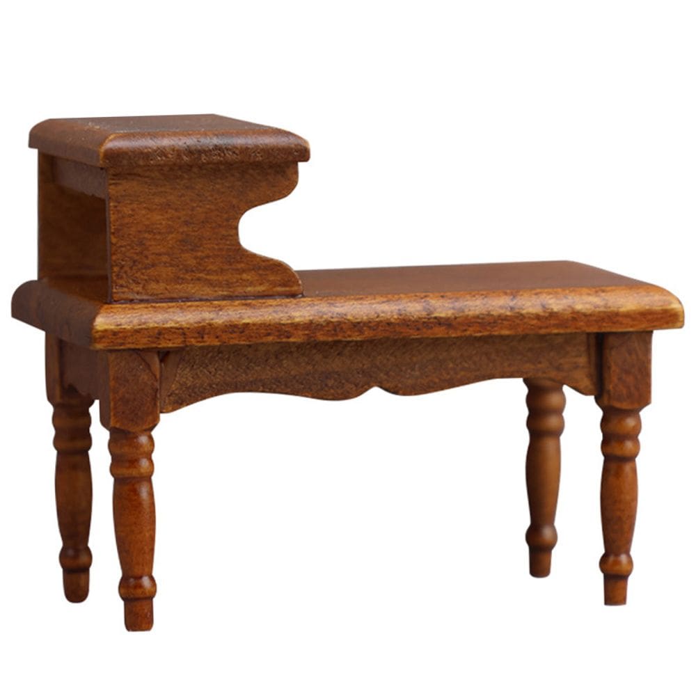 Mobiliário de casa de bonecas em miniatura Mesa de café de dupla camada de madeira