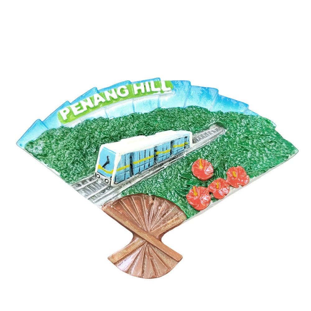 Ímã de geladeira em forma de ventilador em Penang Hill Malaysia com trem de resina 3D