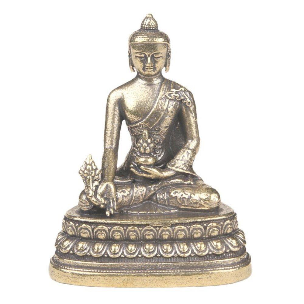 Estátua vintage de bronze Medicine Buddha 4,7 cm com acabamento antigo