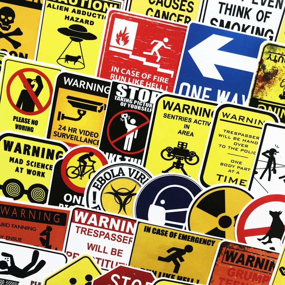 Adesivos engraçados, sinal de aviso, 50 unidades — autoadesivo humorístico