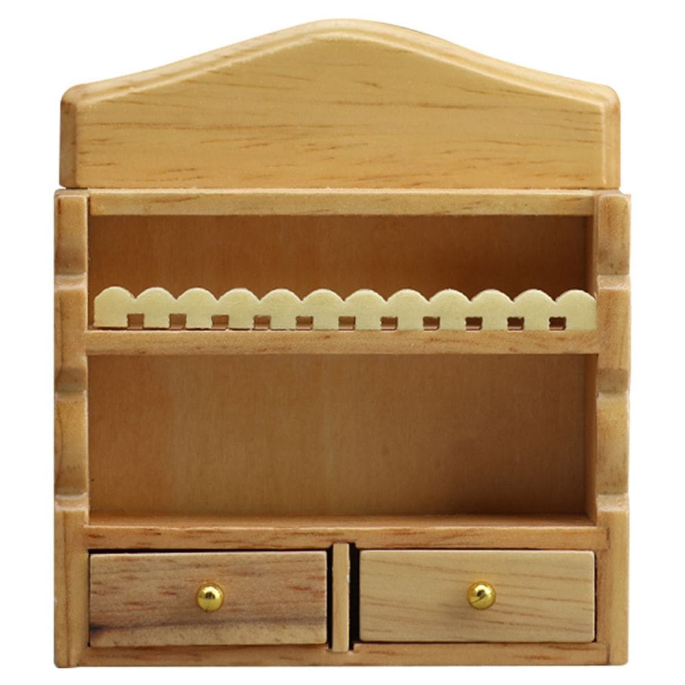 Prateleira de exposição de madeira para móveis de casa de bonecas em miniatura com gavetas