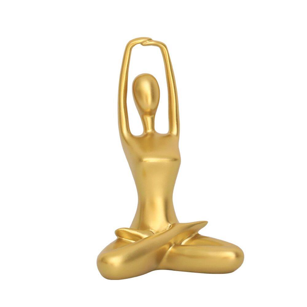 Escultura: Figura de ioga moderna, resina dourada, 15x24cm, 550g