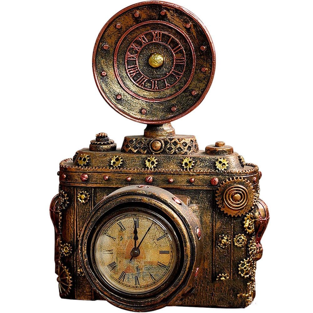 Estátua de resina de câmera vintage com relógio de escultura 16x10,5 x 22,5 cm