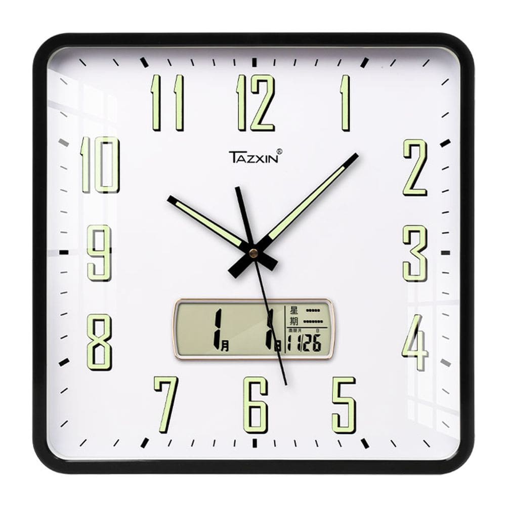 Relógio de parede, calendário digital quadrado, 35 cm, sem tique-taque