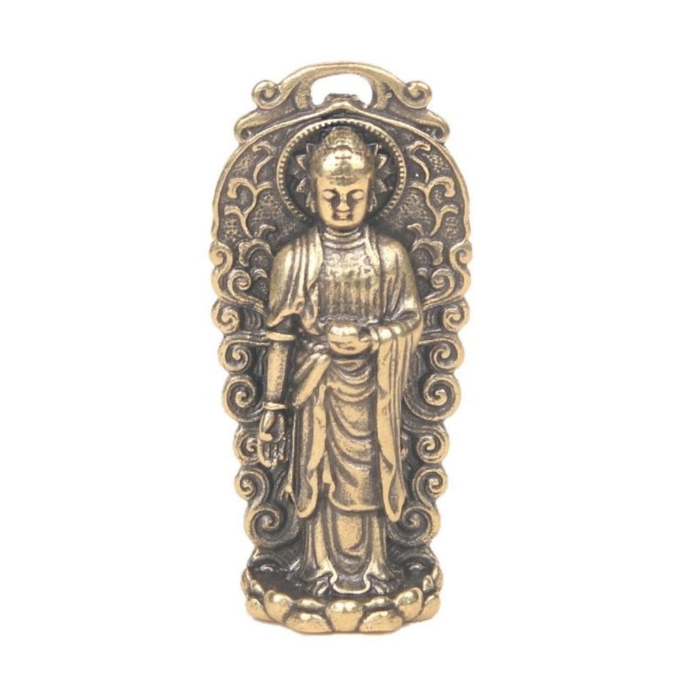 Pingente de latão antigo Amitabha Buddha de 2,3 cm com corrente de 50 cm