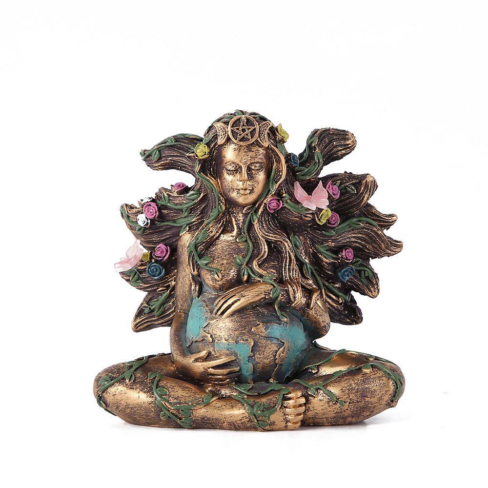 Escultura Gaia Earth Mother em resina de 15 cm com detalhes em borboleta
