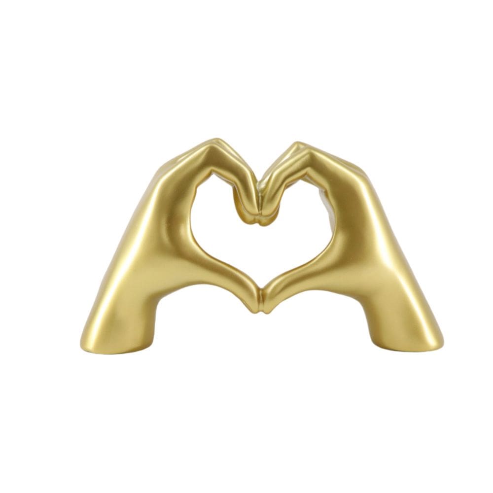 Estátua de resina com escultura em coração dourado e mãos — Arte nórdica moderna