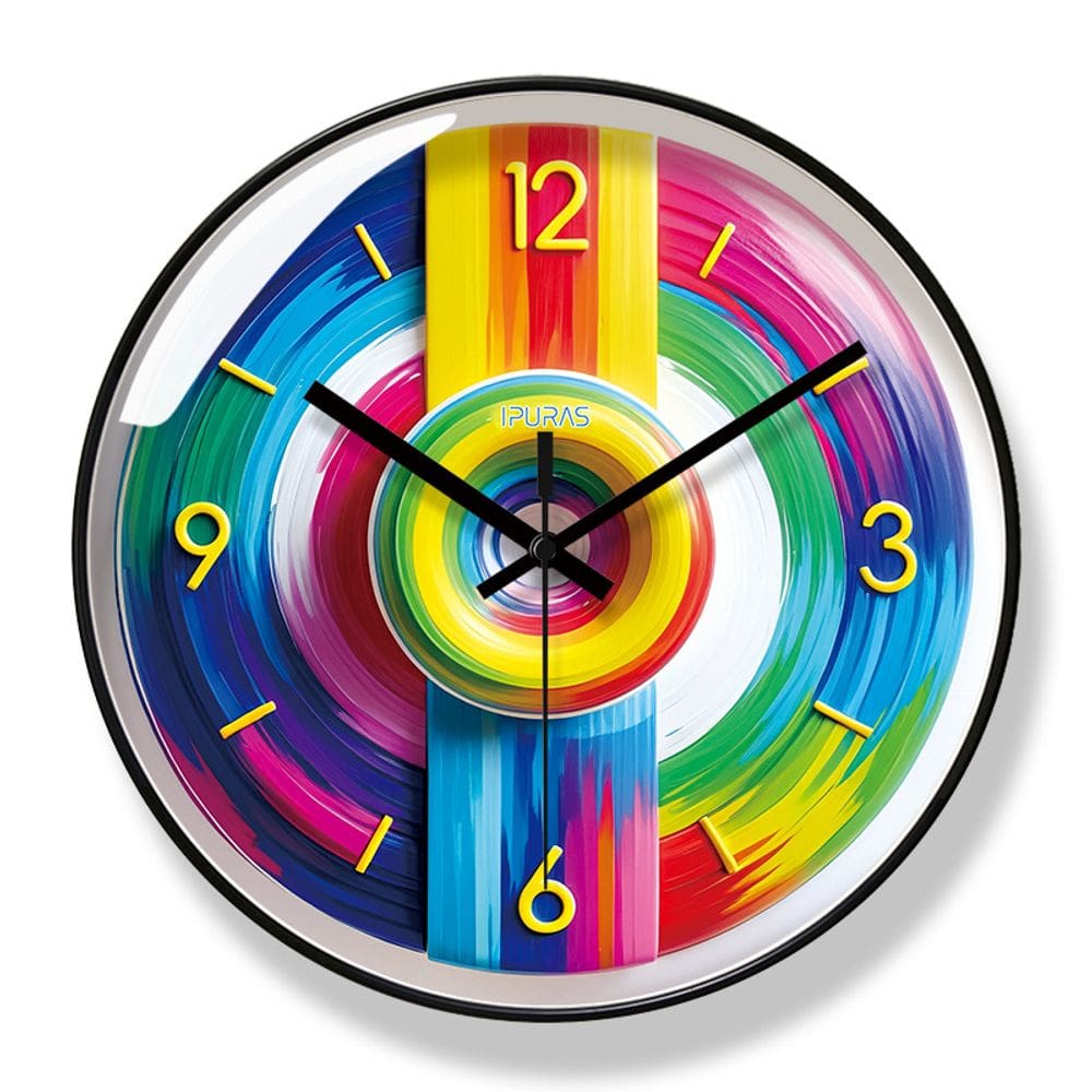 Relógio de parede colorido com design de espiral de 30 cm de quartzo com espelho de vidro