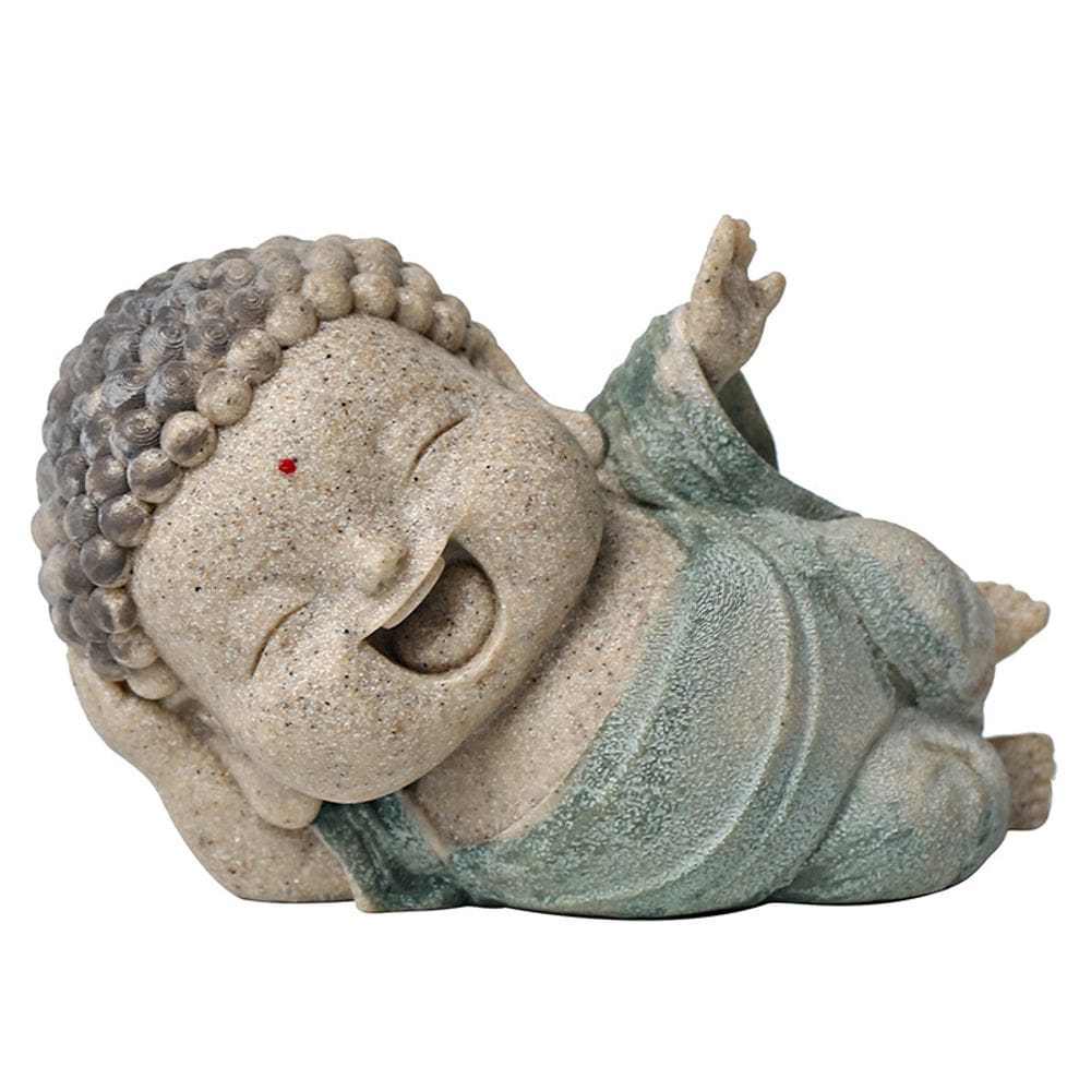 Escultura Creative Stone Reclinado Buda Rindo 11,5 cm