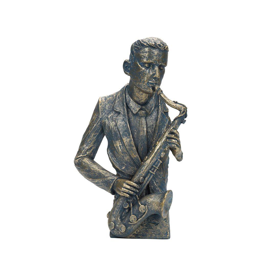Estátua, músico de jazz, saxofonista, 31 cm, resina, bronze