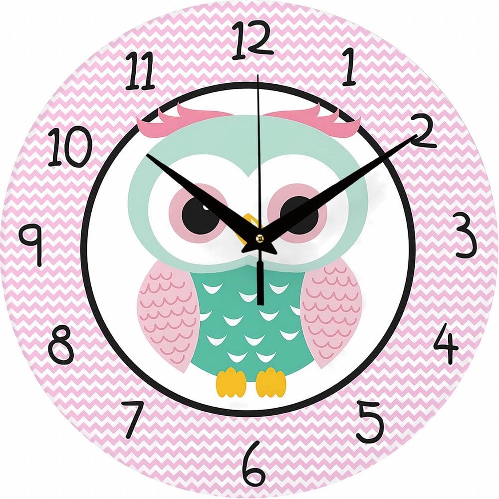 Relógio de parede Owl Cartoon Design rosa Chevron Pattern Wood