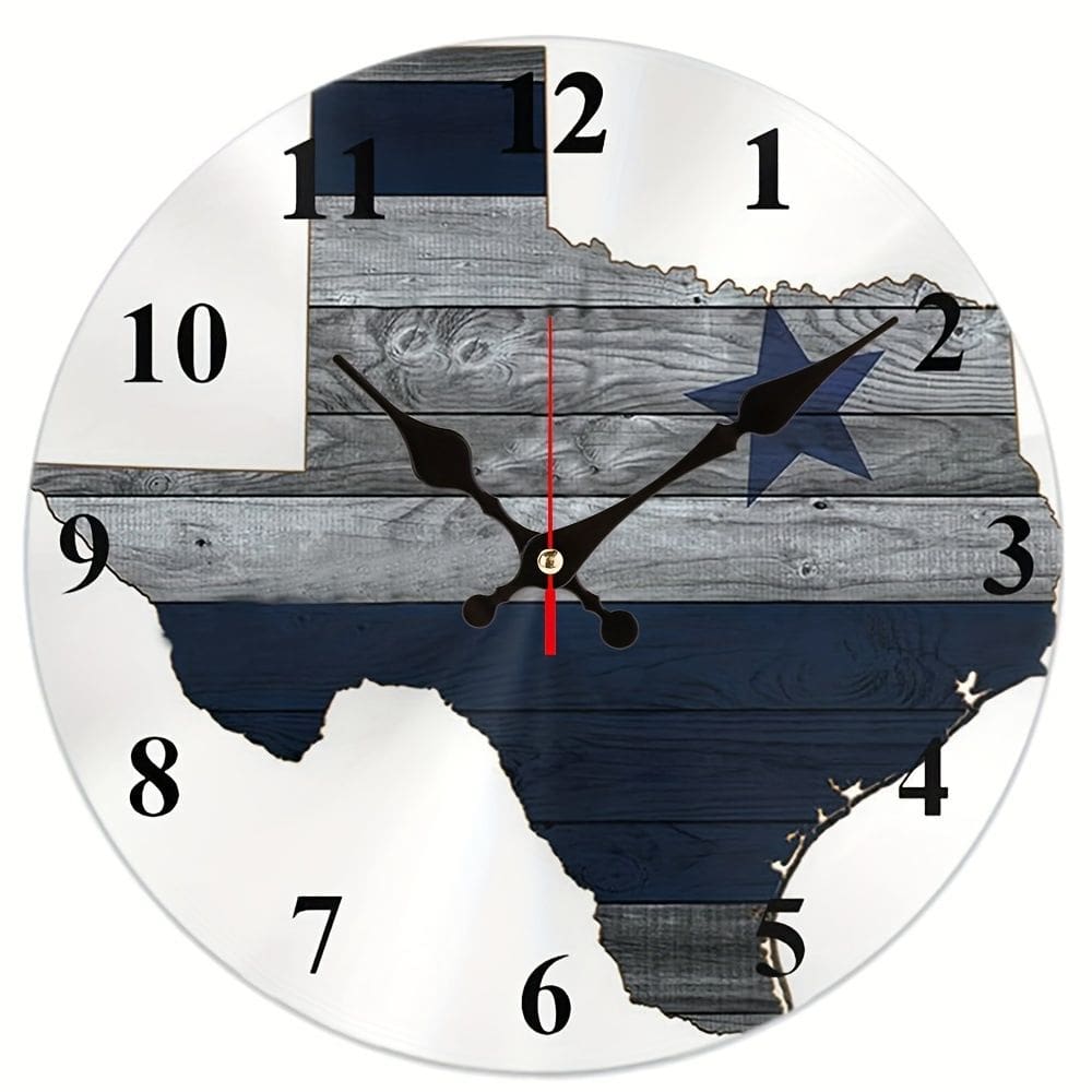 Relógio de parede Creative Texas Map Non-Ticking Silent 30cm