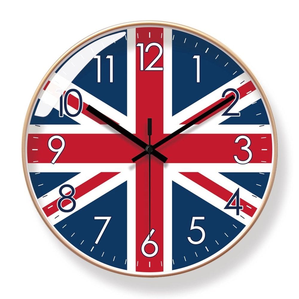 Relógio de parede Union Jack Espelho de plástico com design redondo de 30 cm