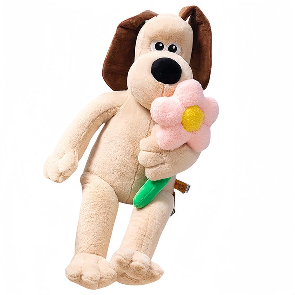 Desenho animado de cachorro de pelúcia de 80 cm com flor para crianças