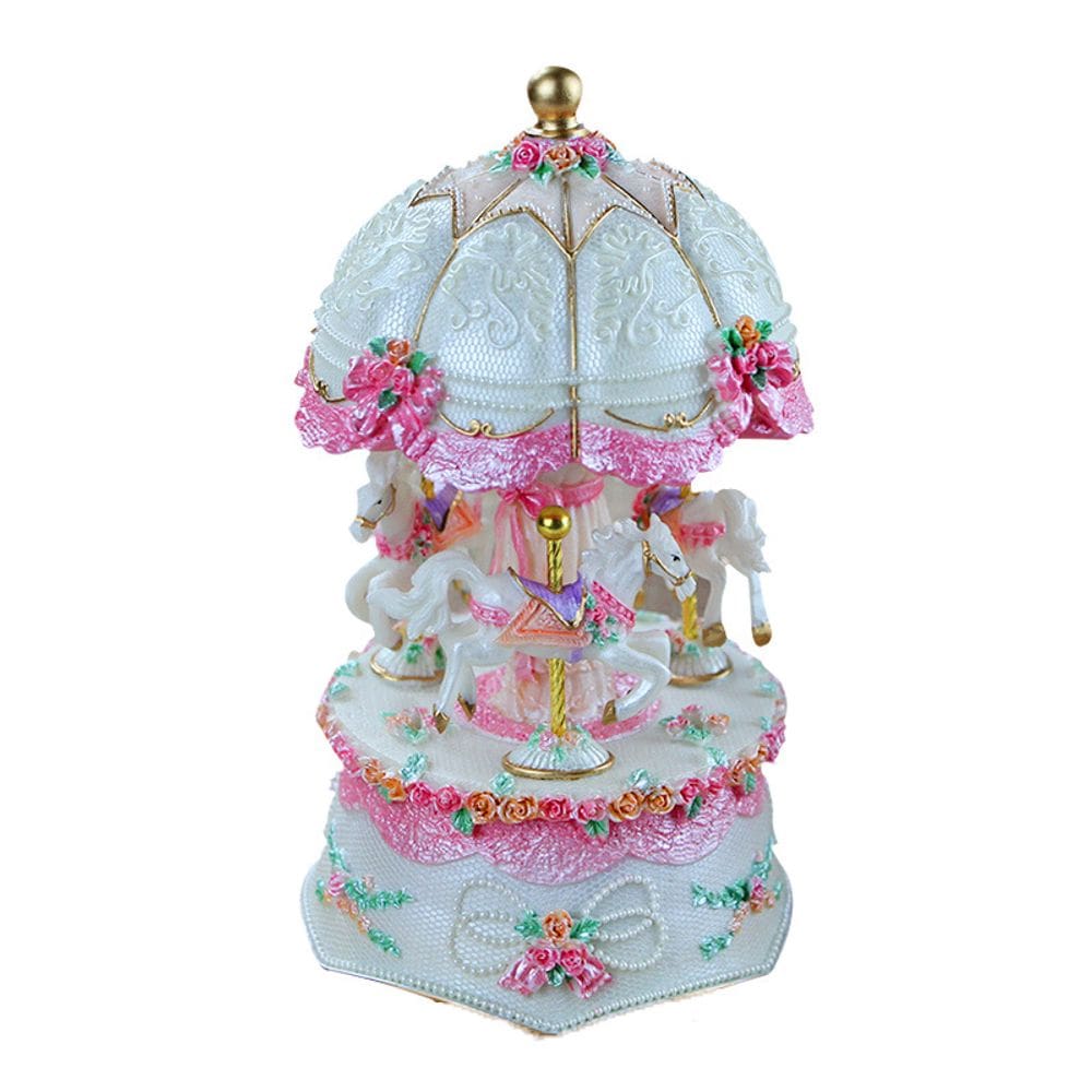 Caixa de música Carrossel vintage com resina de cavalos 16x9cm