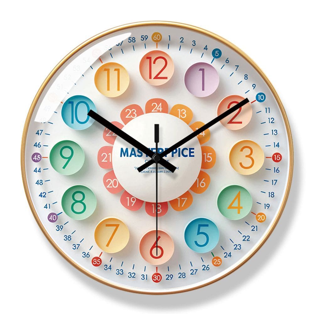 Relógio de parede colorido para crianças 30x30cm de quartzo silencioso sem tique-taque