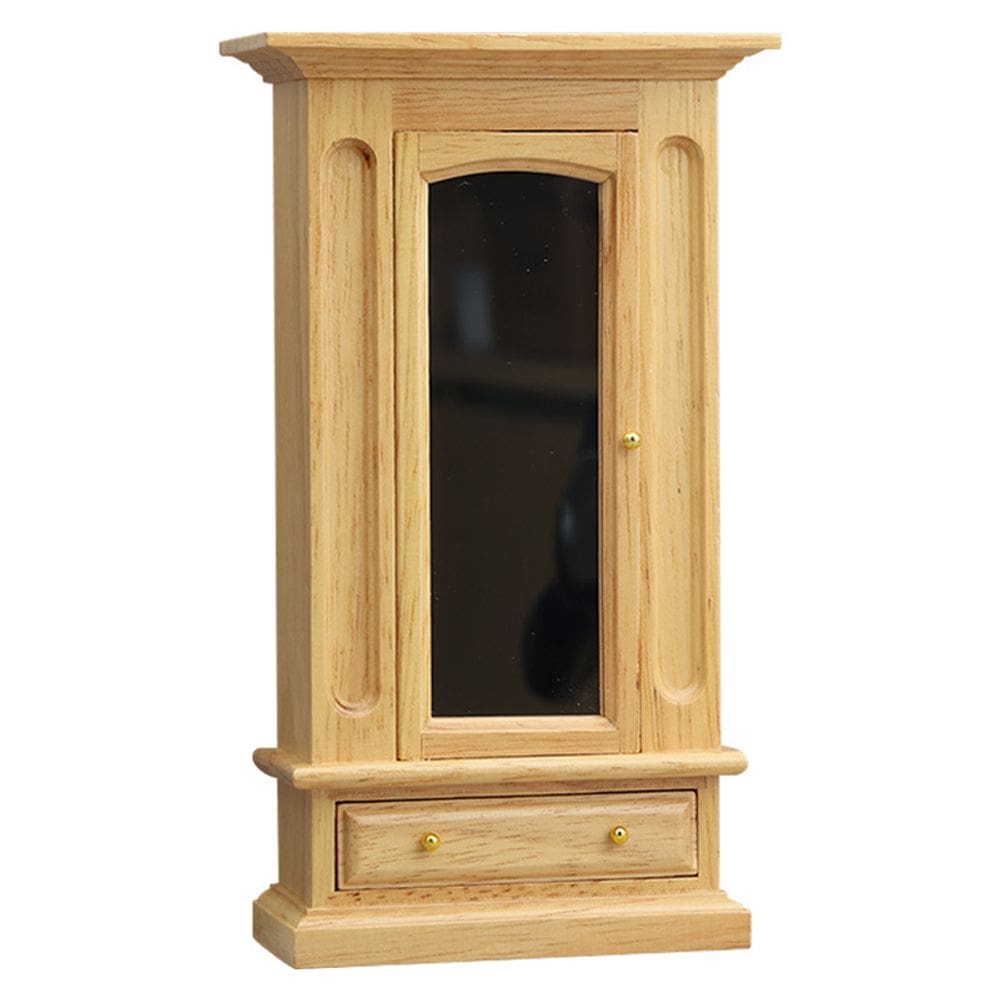 Armário Dollhouse em miniatura de madeira com espelho em escala 1:12