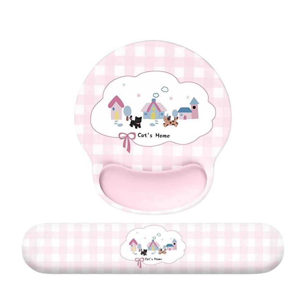 Conjunto de mouse pad e teclado Cute Cat`s Home Theme