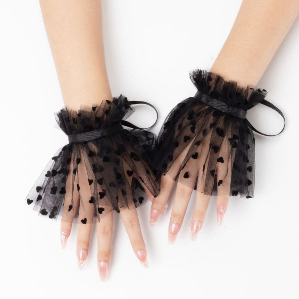 Conjunto de acessórios femininos de malha de renda preta para mãos e pés