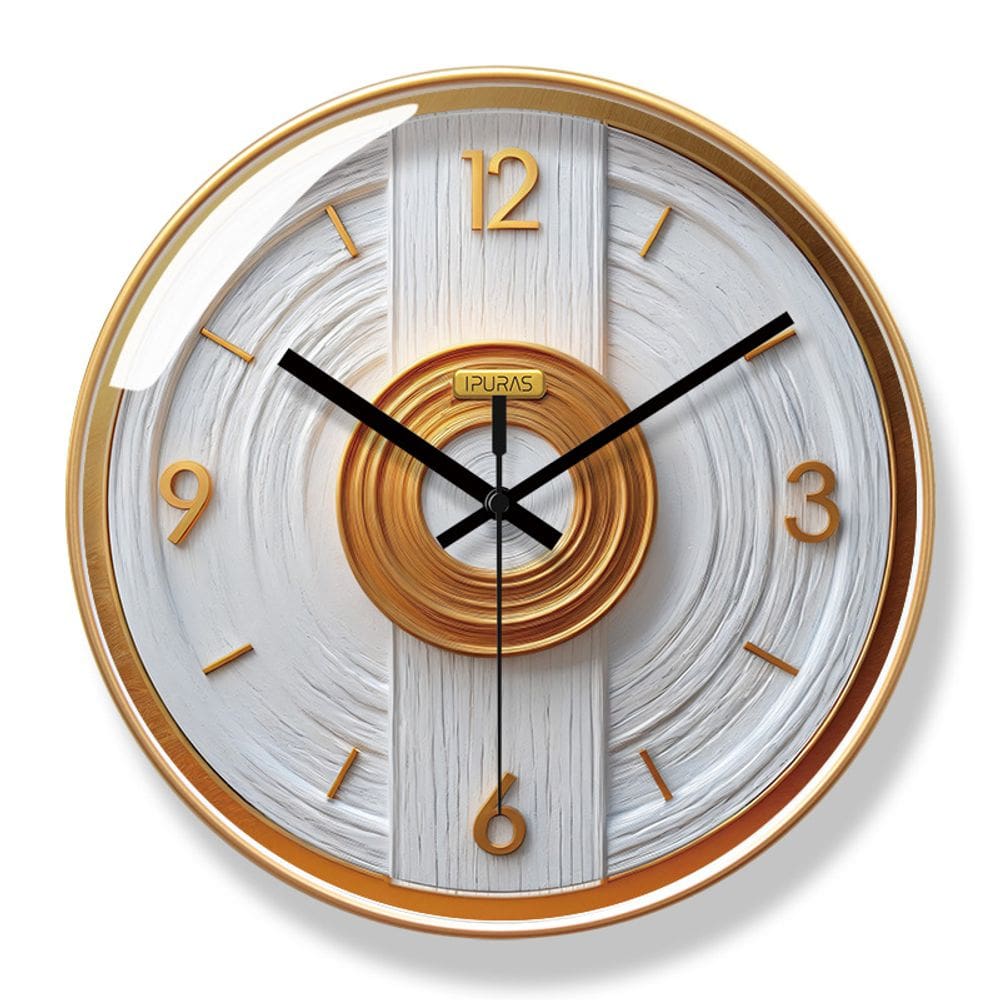 Relógio de parede moderno minimalista de 30 cm com design redondo branco/dourado