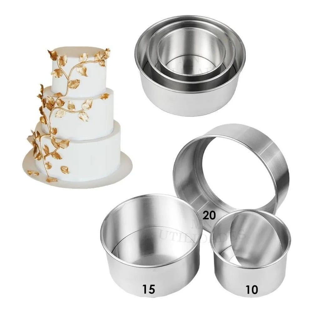 2X Jogo 3 Forma Assadeira Bolo Redonda Alta 10-15-20 Removív