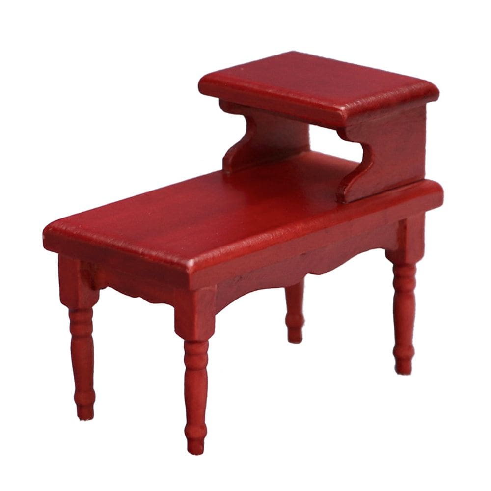 Mobiliário de casa de bonecas em miniatura, mesa de chá de dupla camada de madeira