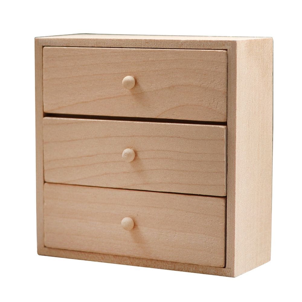 Armário de gaveta de madeira Dollhouse em miniatura em escala 1:12