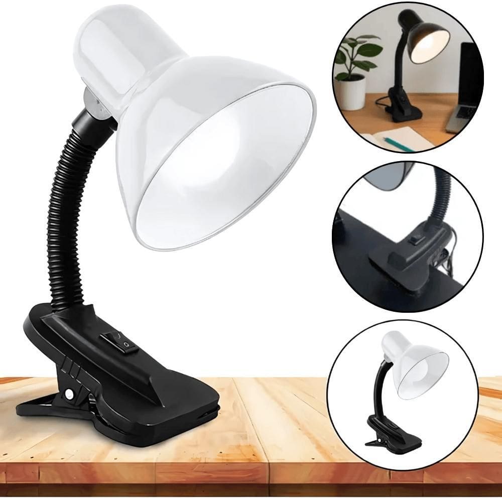 Abajur De Mesa Branco Garra Flexível Bocal Lâmpadas Até 5W
