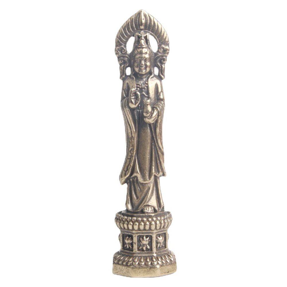 Estátua vintage de latão Guanyin Nanhai Avalokitesvara 7,7 cm