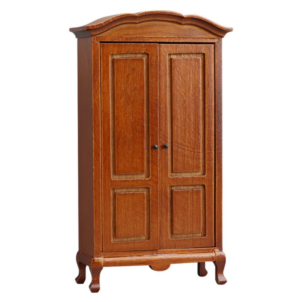 Armário de casa de bonecas em miniatura de madeira vintage marrom escala 1:12