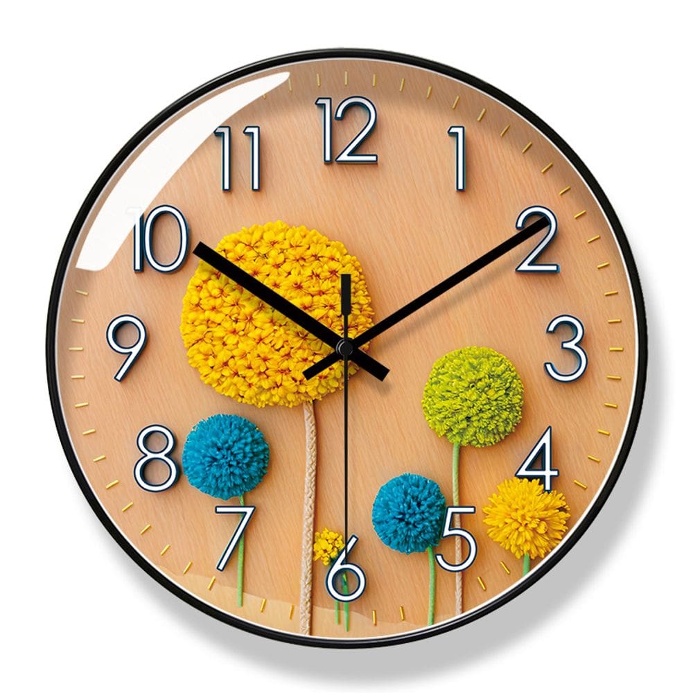 Relógio de parede moderno floral de 30 cm com design redondo silencioso sem tique-taque