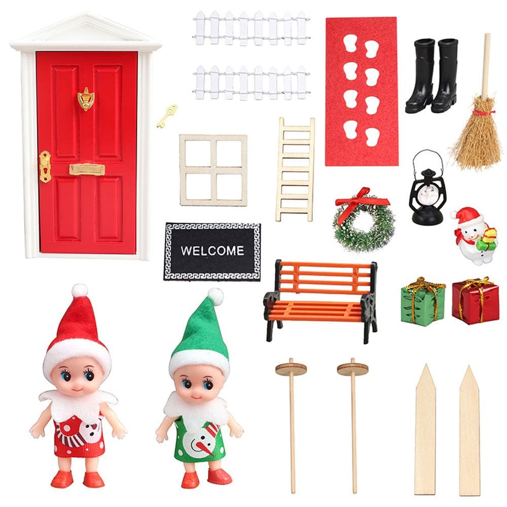 Conjunto de portas Dollhouse Furniture Christmas Elf em escala 1:12