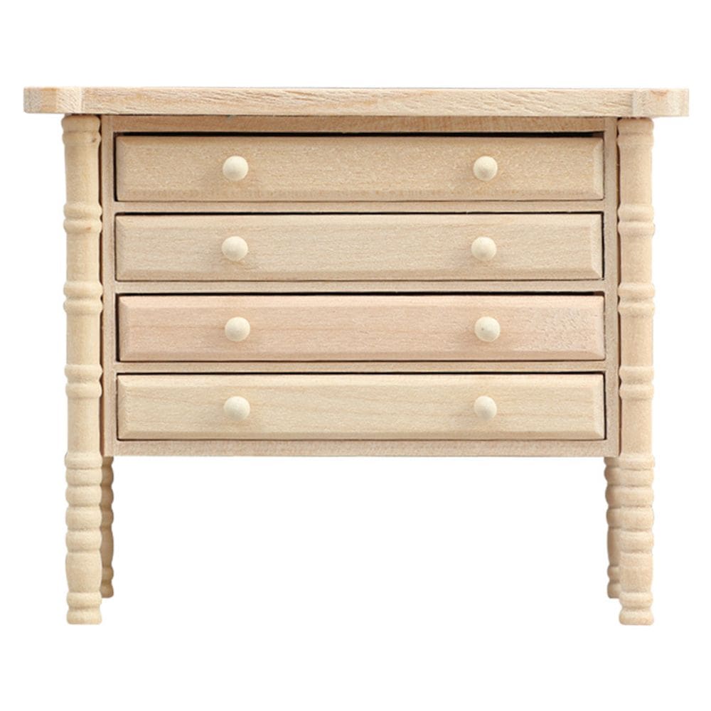 Armário de gaveta de madeira em miniatura em escala 1:12 para casas de bonecas