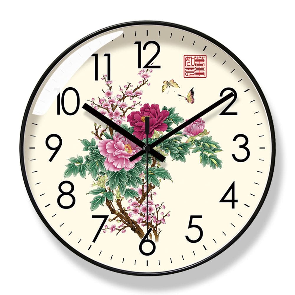 Relógio de parede Chinese Peony Silent Non-Ticking 30cm