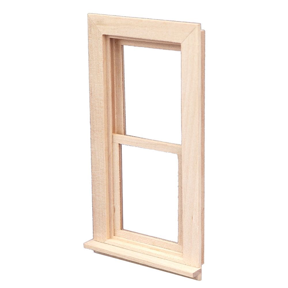 Janela de madeira em miniatura em escala 1:12 inacabada para casa de bonecas