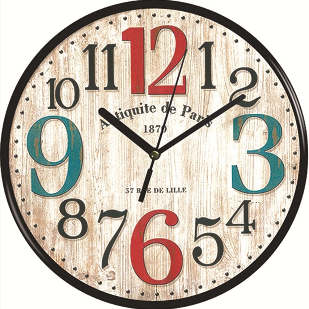 Relógio de parede vintage Paris 25 cm com moldura de madeira retrô