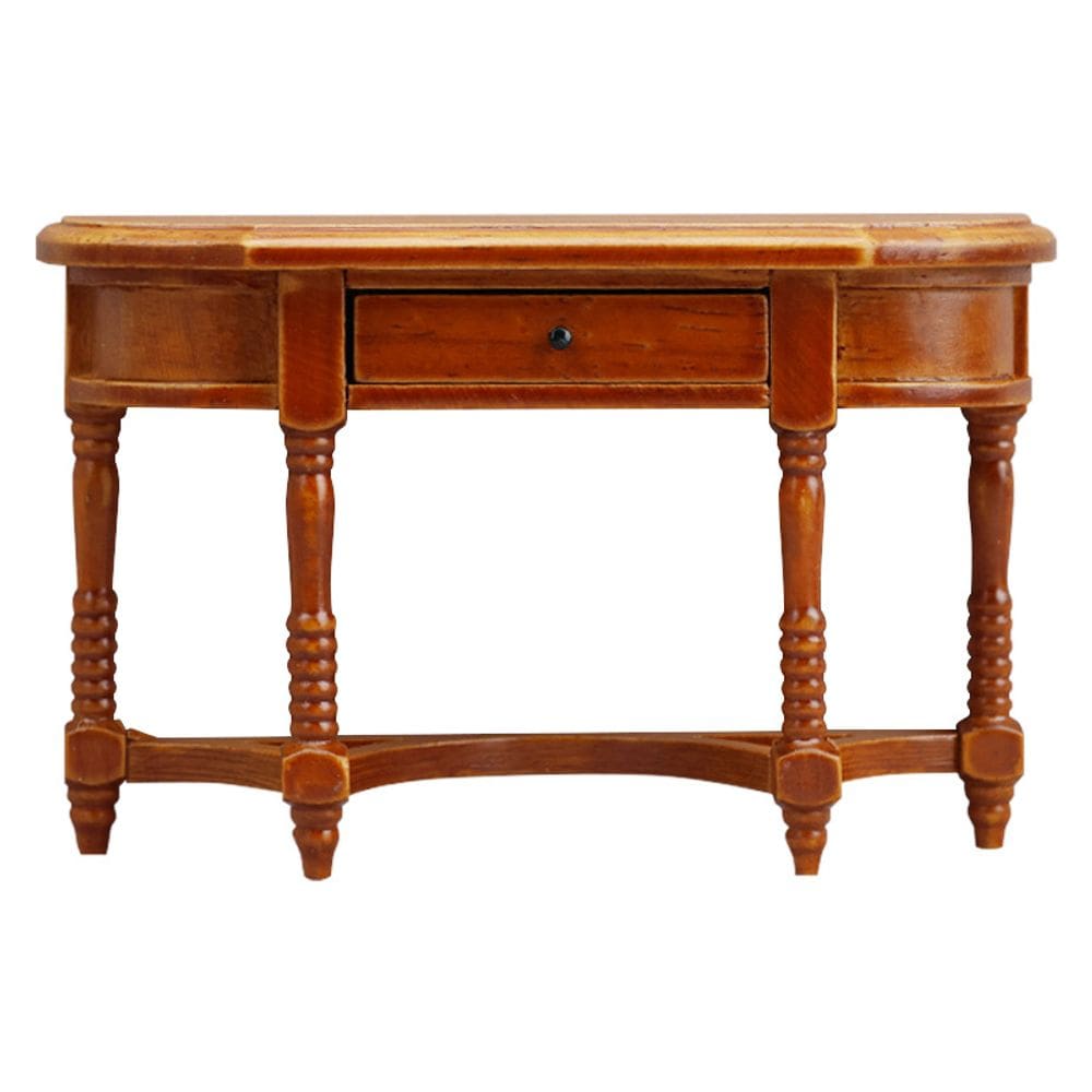 Mobiliário de casa de bonecas em miniatura, meia mesa de madeira vintage