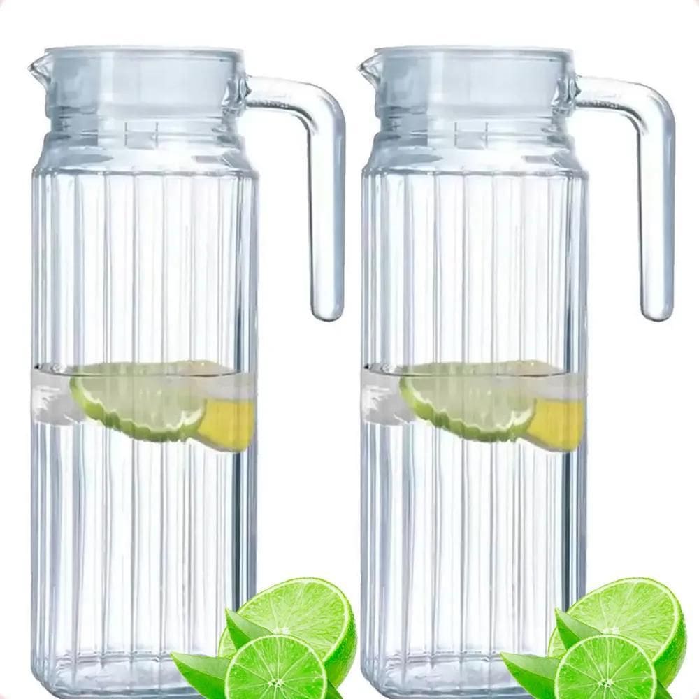 Kit 2 Jarras Vidro Suiça Suco Agua 1 Litro C/Tampa